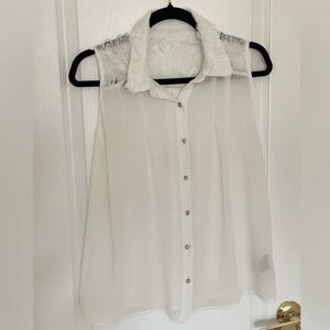 White Flowy Blouse with Floral Collar